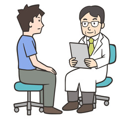 男性の患者に問診をする医者