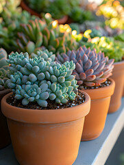 Image of Assorted succulents in terracotta pots. printed on Printed Glass Splashbacks