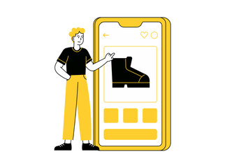 Online Shopping on Smartphone Boy Pointing Shoes