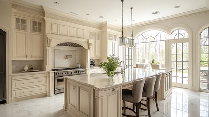 Fototapeta premium Elegant kitchen design in modern home interior bright space cozy