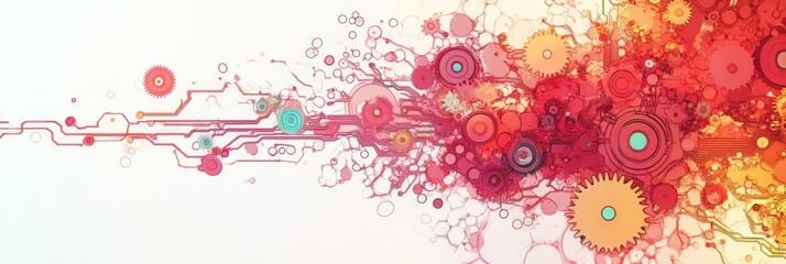 Whimsical Spring Technology - Blooming Gears and Circuits in Playful Cartoon Style