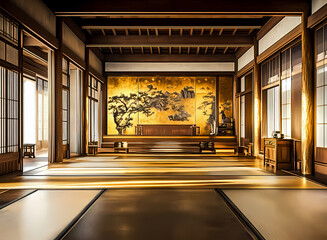 お城の大広間のリアルイラスト