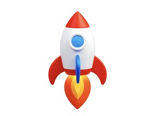 3D icon blank white background. rocket Minimalist