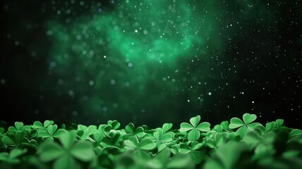 shamrocks symbol concept. An abstract visualization of glowing shamrocks and Celtic spirals