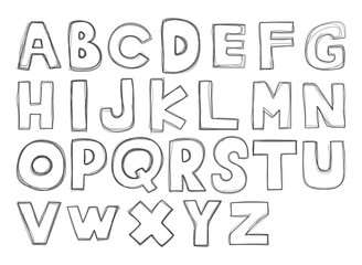 Set of hand drawn alphabet letters. Line design.