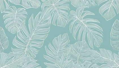 Delicate White Monstera Leaves on a Teal Background