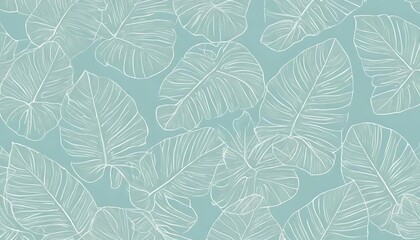 White Line Art Tropical Leaves On Teal Background
