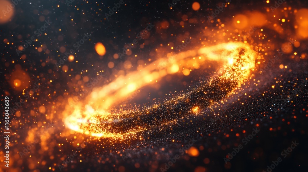 Poster a mesmerizing swirl of fiery particles and glowing light, creating an enchanting cosmic effect again