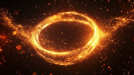 A glowing, circular vortex of golden particles, set against a dark backdrop, creating a mesmerizing, cosmic effect.