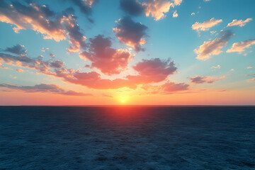 Fototapeta premium Vibrant sunset over a calm ocean with colorful clouds.