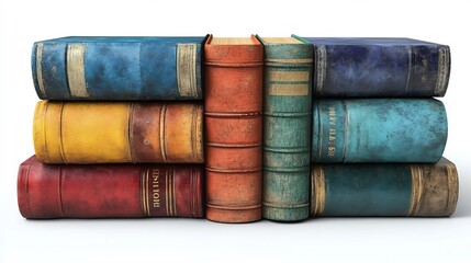 Stack of colorful books with hardcovers isolated on a transparent background great for educational or literary designs