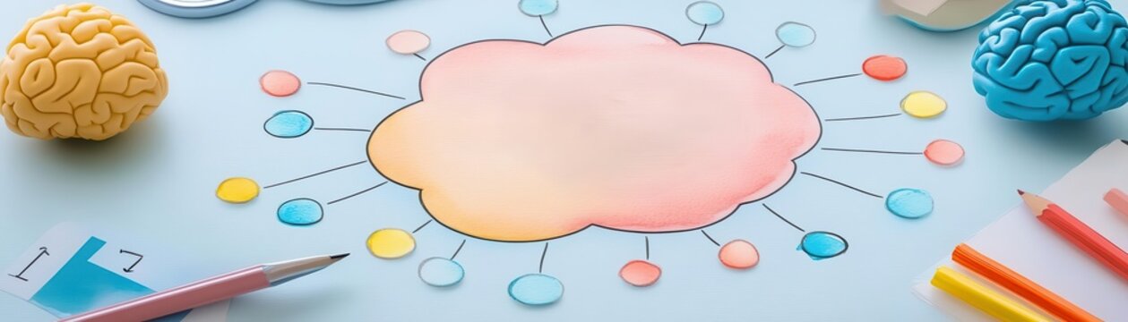 Problem-solving flat design top view creative mind map watercolor pastel colors