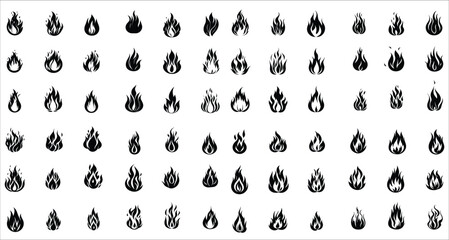 Obraz premium Set of hot fire flame silhouettes vector, Vector icons of fire flames, Abstract fire flame icon set vector, Fire flame silhouettes vector design elements, Abstract fire flame silhouettes
