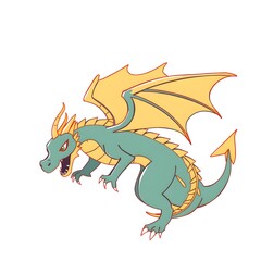 Fototapeta premium Aggressive Green Dragon with Yellow Wings