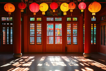 Traditional Chinese house with lanterns.