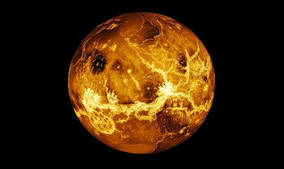 Orange planet, dark background, textured surface.