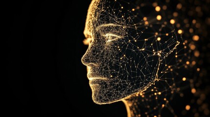 Illuminated network forming a face profile.