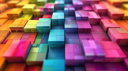 A Vibrant Mosaic of Textured, Colorful Blocks Creating an Engaging Visual Experience in Layers