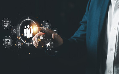 Business person point on business target with big data analytic for online marketing campaign that...