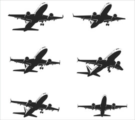 Airplane silhouette vector. Flying aircraft silhouette vector design. Jet airplane silhouette vector art. Flying airplane silhouette vector illustration