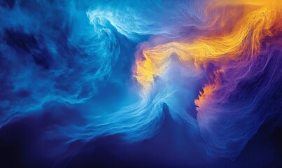 Abstract swirling blue and orange digital artwork.