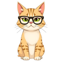 Obraz premium Illustration of A cat sitting upright with a funny expression, wearing glasses. png isolated background. transparent background.