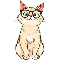 Obraz premium Illustration of A cat sitting upright with a funny expression, wearing glasses. png isolated background. transparent background.