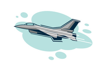 American cold war jet fighter plane vector illustration. simple aircraft logo, military equipment.