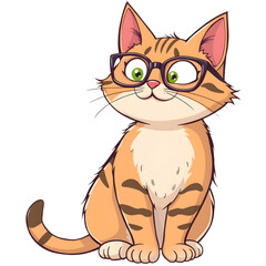 Obraz premium Illustration of A cat sitting upright with a funny expression, wearing glasses. png isolated background. transparent background.