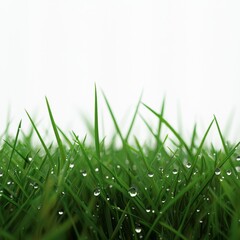 Fototapeta premium Close-up View of Dew-Covered Green Grass Blades in a Beautiful Natural Outdoor Setting