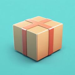 Obraz premium 3D rendered gift box with ribbon on turquoise background, symbolizing delivery and surprise. Perfect for e commerce and promotional materials