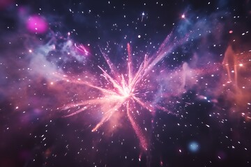 Pink and purple firework explosion in night sky