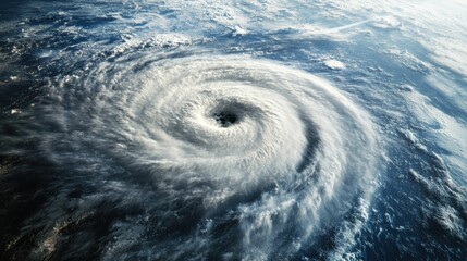 Powerful swirling storm over dark ocean.