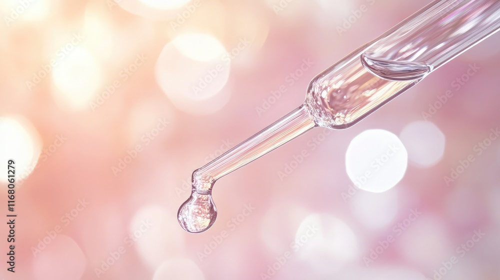 Aufkleber close-up view of a dropper with a single droplet suspended at the tip over a soft blurred background