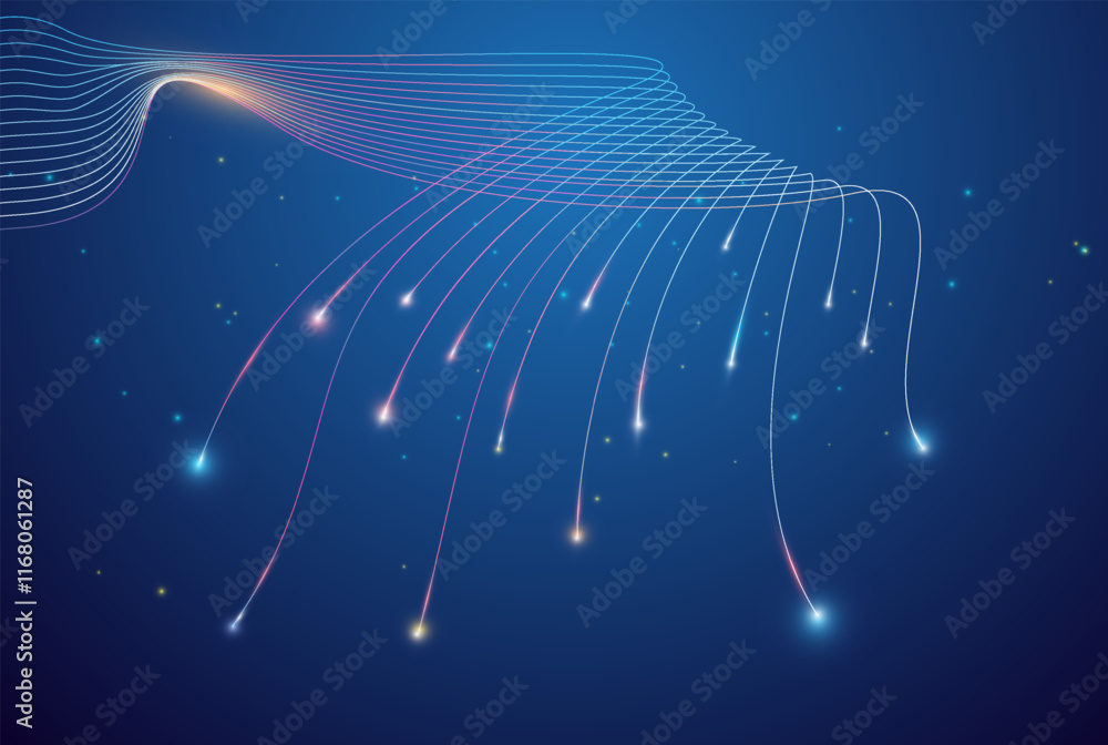 Aufkleber vector abstract light lines wavy flowing dynamic in blue colors isolated on black background for con
