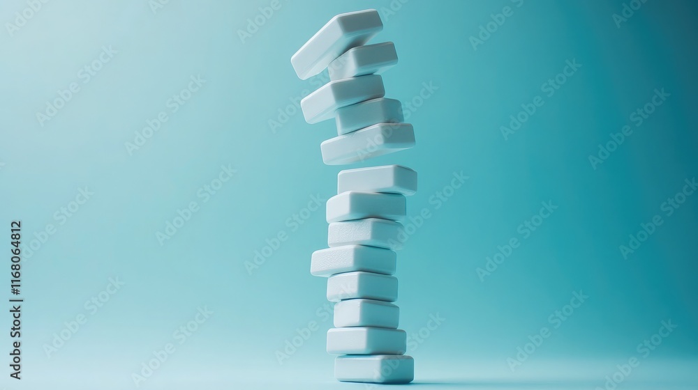 Aufkleber stacked white rectangular blocks on a calm turquoise background representing stability, balance, and