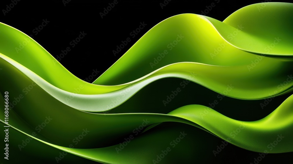 Poster abstract green waves creating a smooth, flowing design.