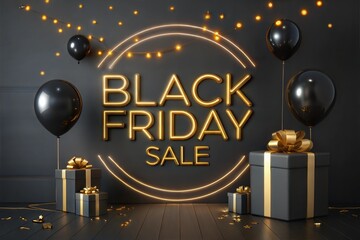 Luxurious Black Friday Sale with Golden Highlights and Gift Boxes