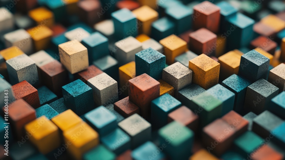 Poster colorful wooden cubes stacked in abstract pattern creating a vibrant and playful texture for artisti