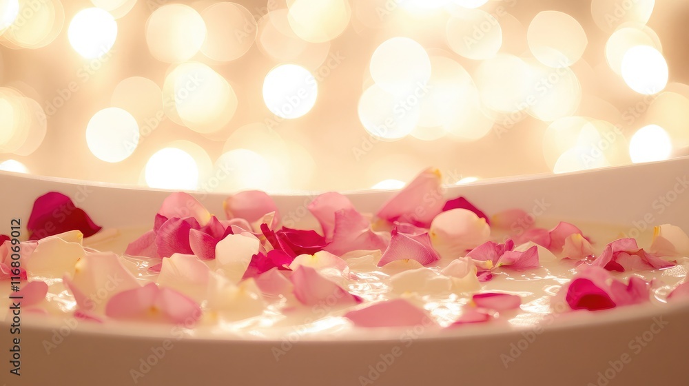 Aufkleber serene spa experience with floating rose petals in bathtub set against a dreamy blurred background o