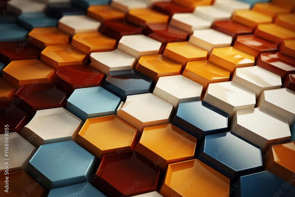 Poster intricate hexagon pattern showcasing vibrant colors and textures in a chaotic yet harmonious arrange