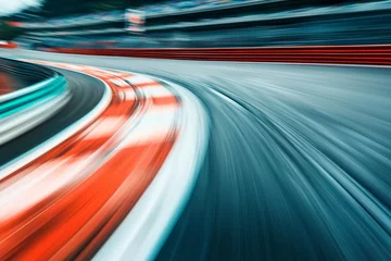  F1 racing circuit with motion blur showcasing the speed and thrill Formula One. © Fakhar
