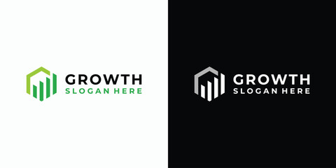 Financial growth chart vector logo design in hexagon shape with modern, simple, clean and abstract geometric style. Icon for business, finance and personal branding.