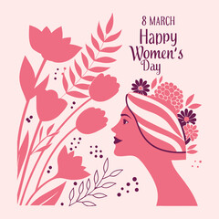 abstract pink floral women's day greeting card design.