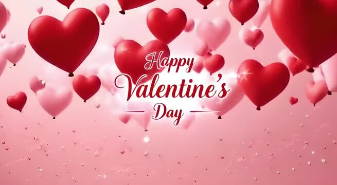 Happy valentines day hearts animation text lettering with love ornament in pink background 4k video