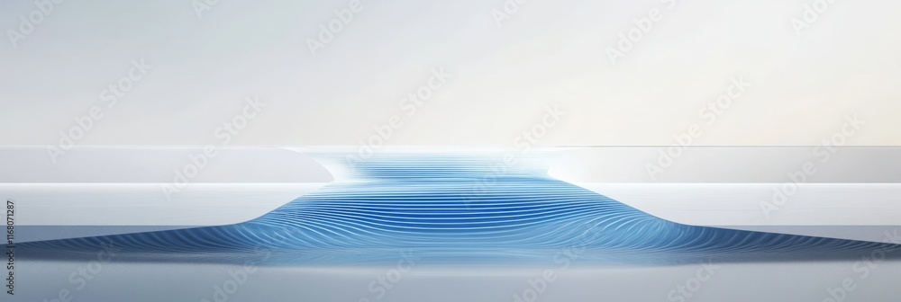 Poster illuminated blue digital pathway over abstract patterns on white background