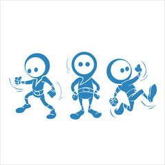 Vector illustration of a cheerful and cute robot character, designed with a rounded body, expressive eyes, and friendly gestures.