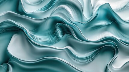 Obraz premium Flowing Teal and White Abstract Waves - Modern Fluid Background with Movement