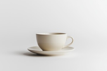 Classic coffee cup on a saucer, isolated on a white background for a minimalist presentation.