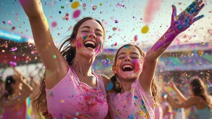 Joyful celebration of colorful happiness at outdoor festival family fun vibrant environment cheerful viewpoint